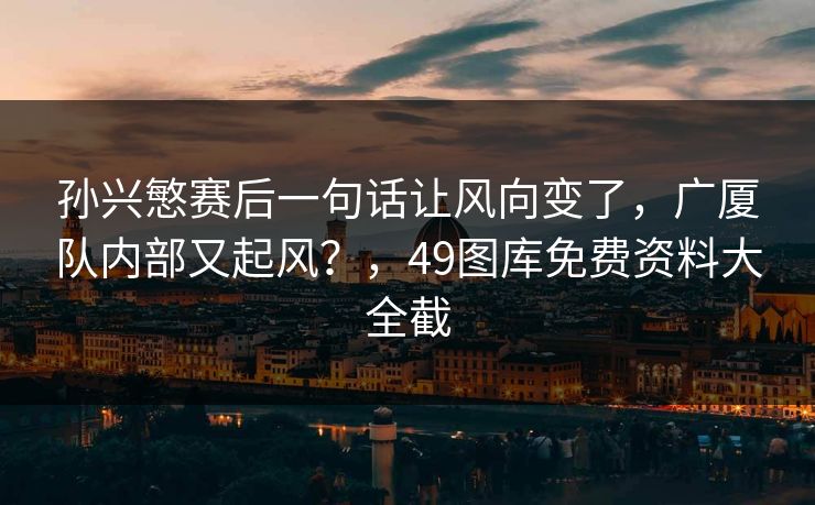 孙兴慜赛后一句话让风向变了，广厦队内部又起风？，49图库免费资料大全截